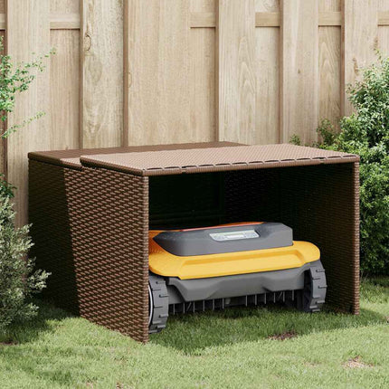garage til robotplæneklipper 86x90x52/57 cm polyrattan brun
