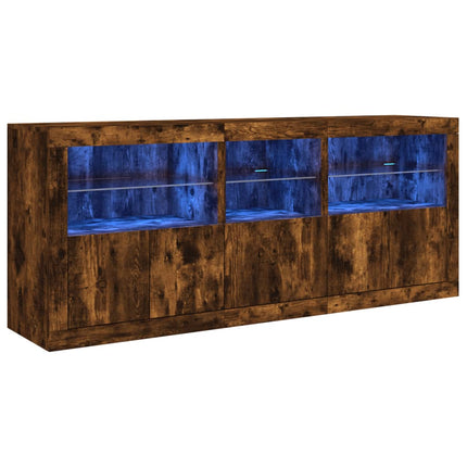 skænk med LED-lys 162x37x67 cm røget eg