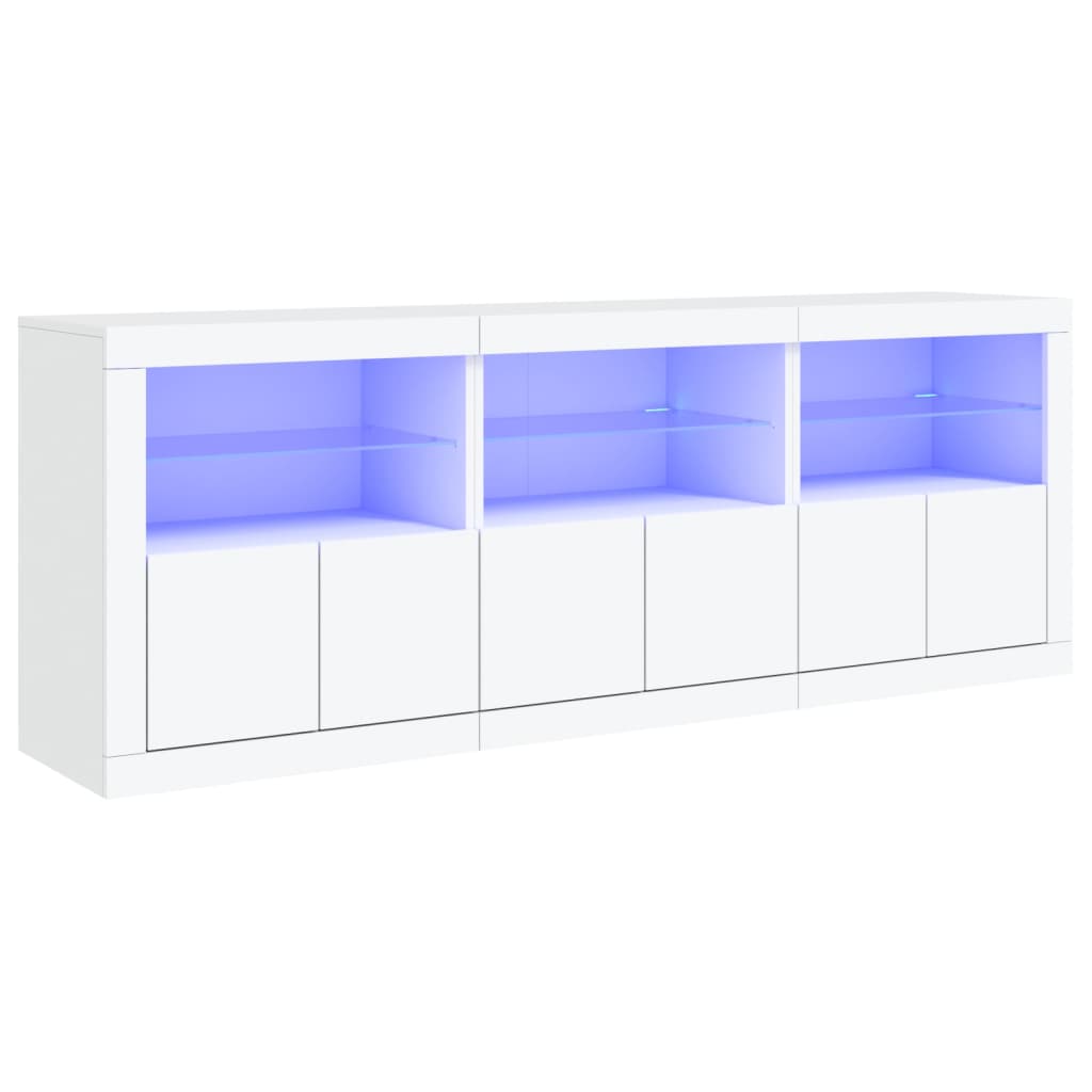 skænk med LED-lys 181,5x37x67 cm hvid
