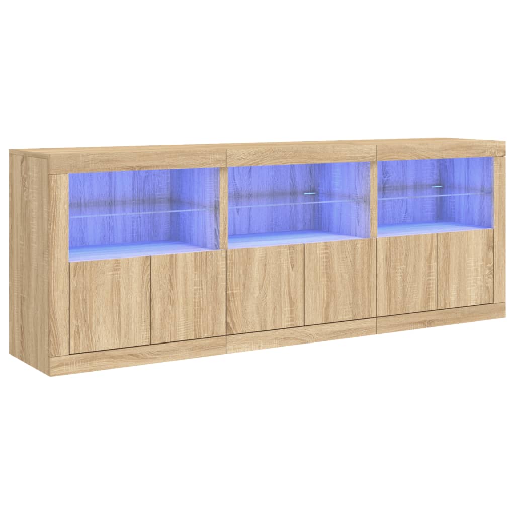 skænk med LED-lys 181,5x37x67 cm sonoma-eg
