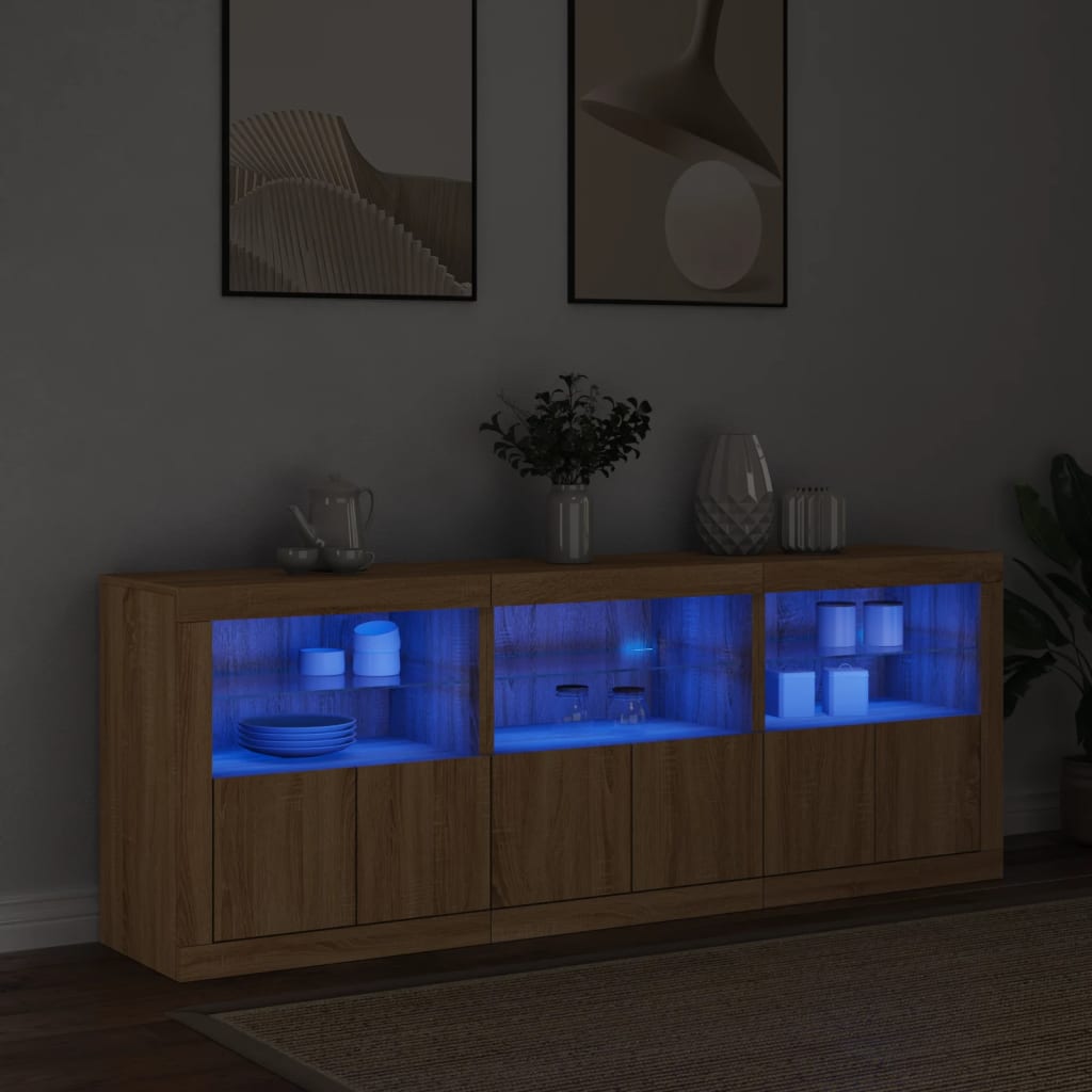 skænk med LED-lys 181,5x37x67 cm sonoma-eg