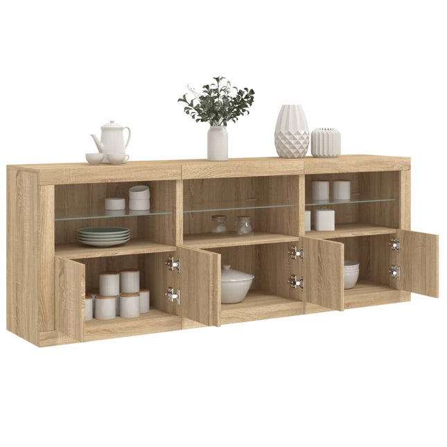 skænk med LED-lys 181,5x37x67 cm sonoma-eg