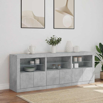 skænk med LED-lys 181,5x37x67 cm betongrå