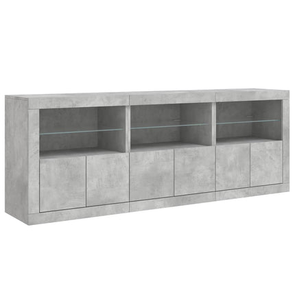 skænk med LED-lys 181,5x37x67 cm betongrå