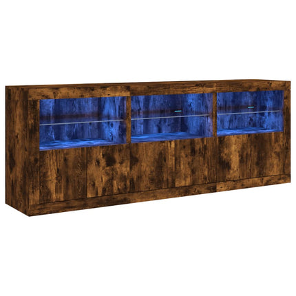 skænk med LED-lys 181,5x37x67cm røget egetræsfarve