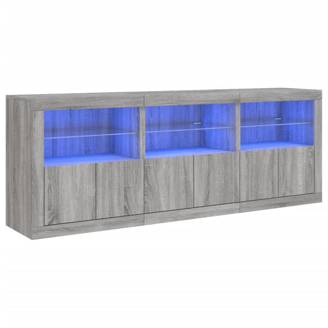 skænk med LED-lys 181,5x37x67 cm grå sonoma-eg