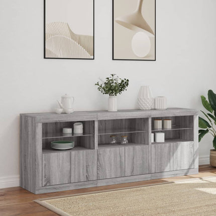 skænk med LED-lys 181,5x37x67 cm grå sonoma-eg
