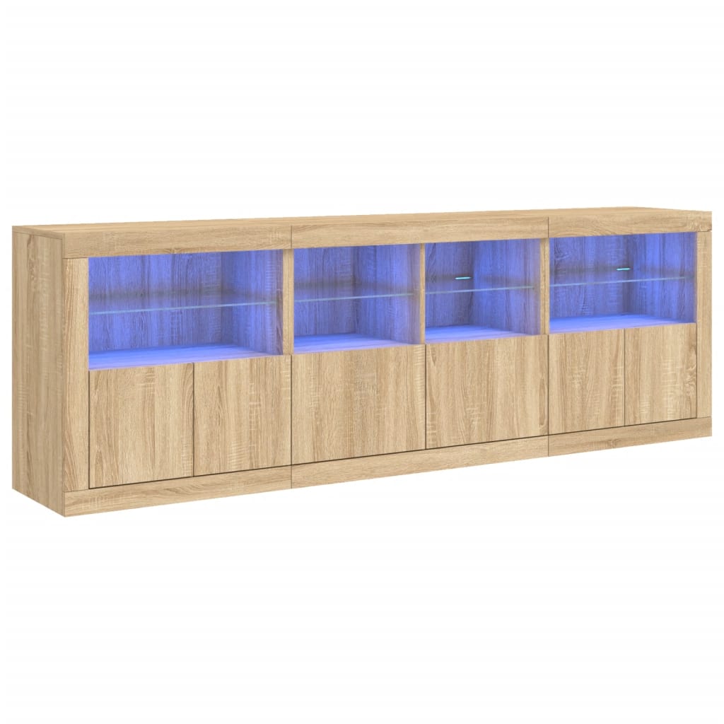 skænk med LED-lys 202x37x67 cm sonoma-eg