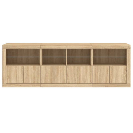 skænk med LED-lys 202x37x67 cm sonoma-eg
