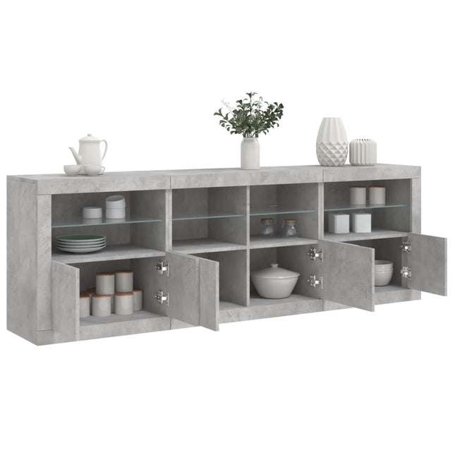 skænk med LED-lys 202x37x67 cm betongrå