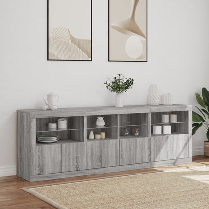 skænk med LED-lys 202x37x67 cm grå sonoma-eg