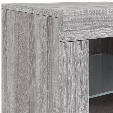 skænk med LED-lys 202x37x67 cm grå sonoma-eg