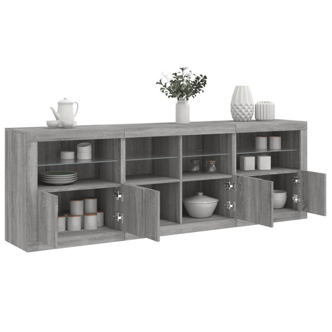 skænk med LED-lys 202x37x67 cm grå sonoma-eg