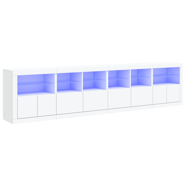 skænk med LED-lys 283x37x67 cm hvid