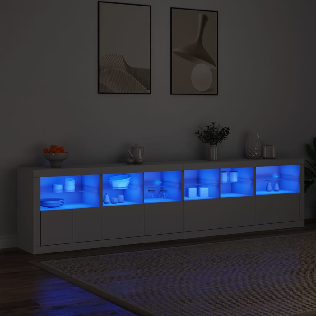 skænk med LED-lys 283x37x67 cm hvid