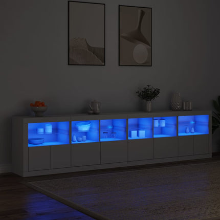 skænk med LED-lys 283x37x67 cm hvid