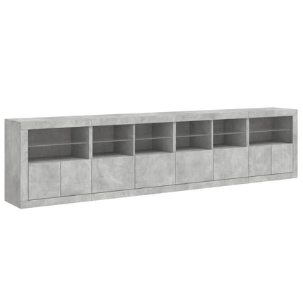 skænk med LED-lys 283x37x67 cm betongrå