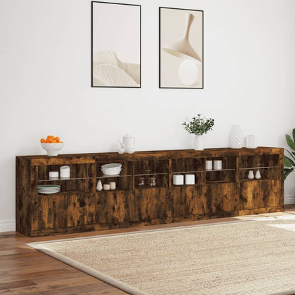 skænk med LED-lys 283x37x67 cm røget egetræsfarve
