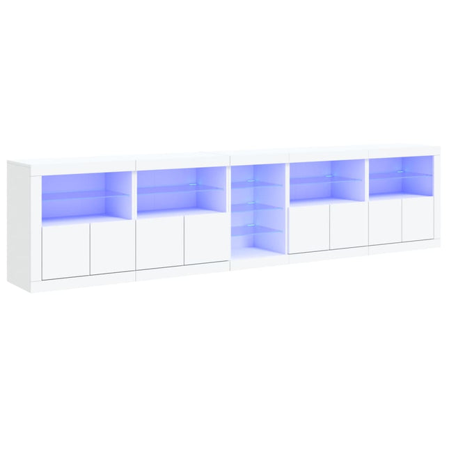 skænk med LED-lys 283x37x67 cm hvid
