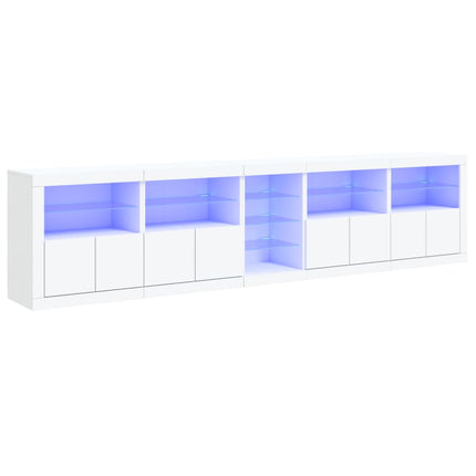skænk med LED-lys 283x37x67 cm hvid