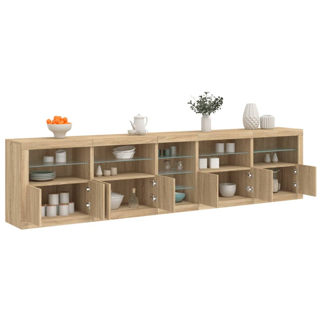 skænk med LED-lys 283x37x67 cm sonoma-eg