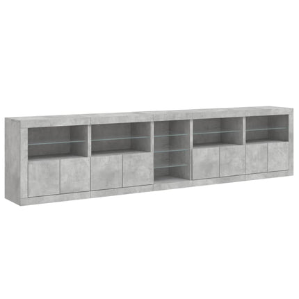 skænk med LED-lys 283x37x67 cm betongrå