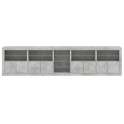 skænk med LED-lys 283x37x67 cm betongrå