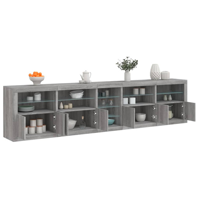 skænk med LED-lys 283x37x67 cm grå sonoma-eg