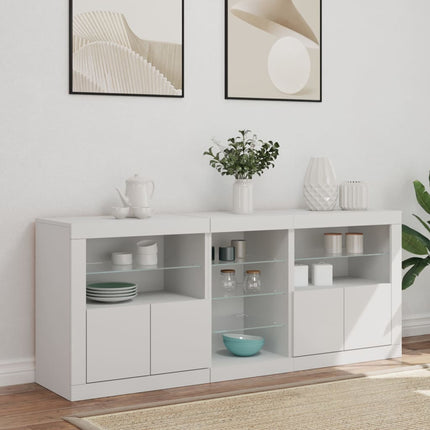 skænk med LED-lys 162x37x67 cm hvid