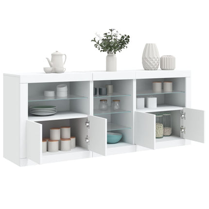 skænk med LED-lys 162x37x67 cm hvid