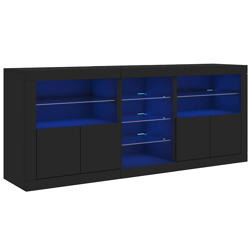 skænk med LED-lys 162x37x67 cm sort