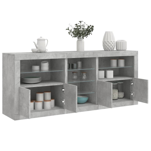 skænk med LED-lys 162x37x67 cm betongrå