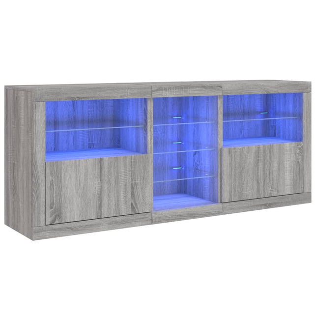 skænk med LED-lys 162x35x75 cm grå sonoma-eg