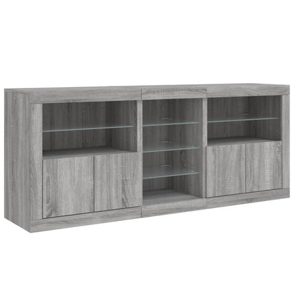 skænk med LED-lys 162x35x75 cm grå sonoma-eg
