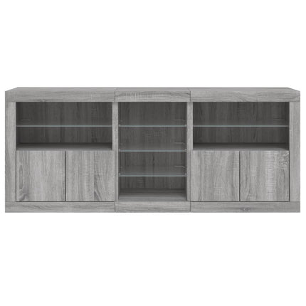 skænk med LED-lys 162x35x75 cm grå sonoma-eg
