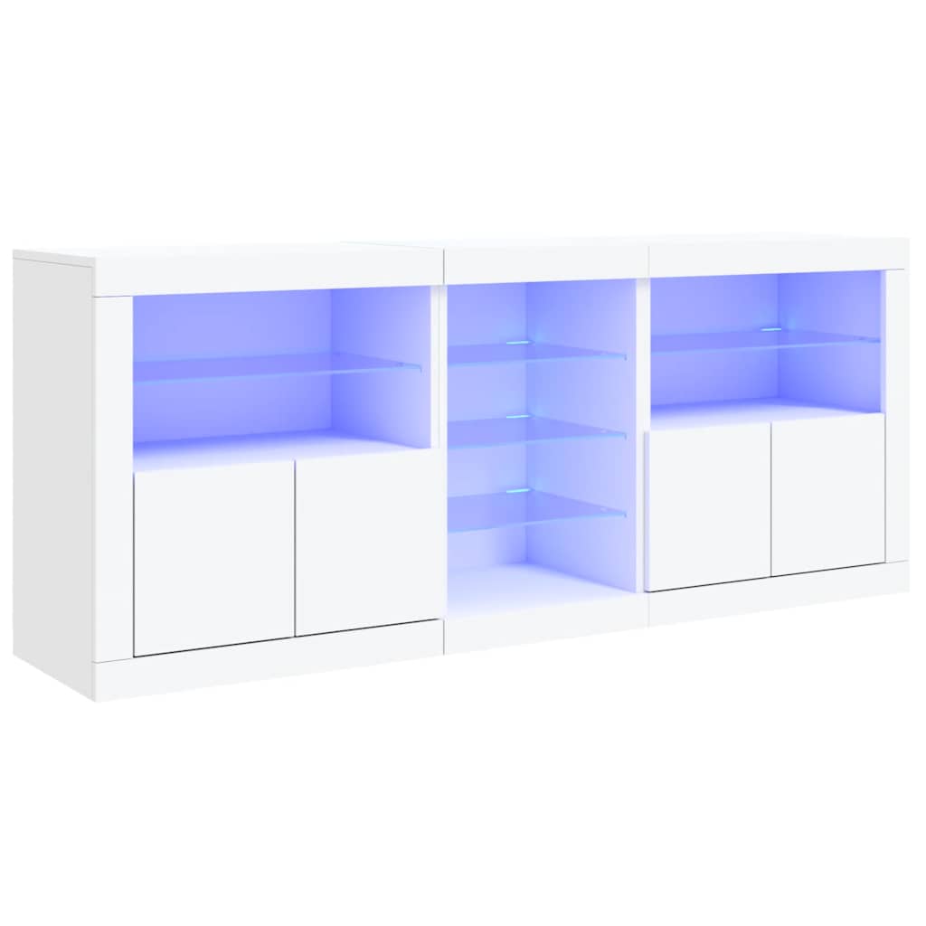 skænk med LED-lys 181,5x37x67 cm hvid