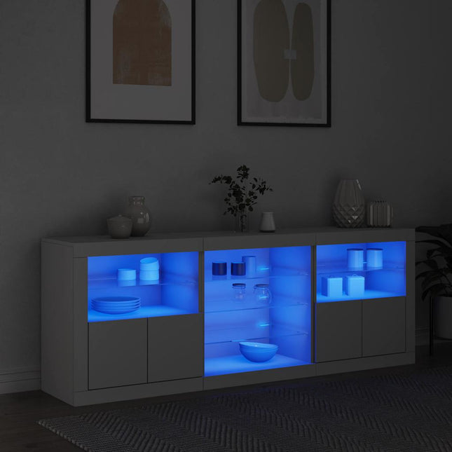 skænk med LED-lys 181,5x37x67 cm hvid