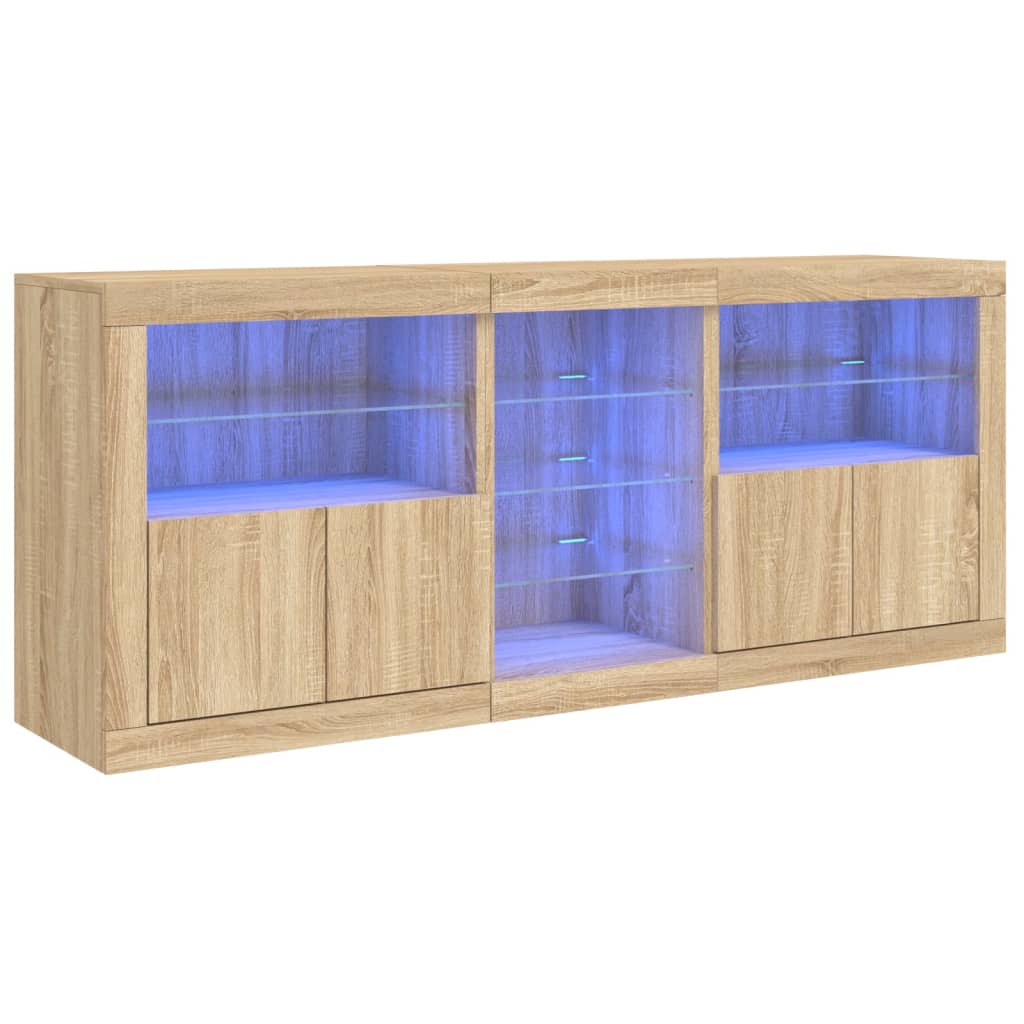 skænk med LED-lys 181,5x37x67 cm sonoma-eg