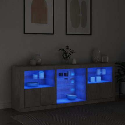 skænk med LED-lys 181,5x37x67 cm betongrå