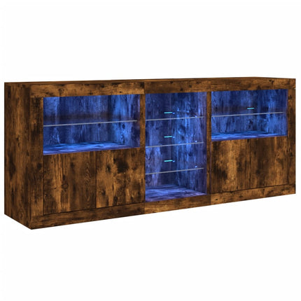 skænk med LED-lys 181,5x37x67cm røget egetræsfarve