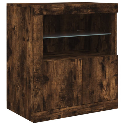 skænk med LED-lys 181,5x37x67cm røget egetræsfarve