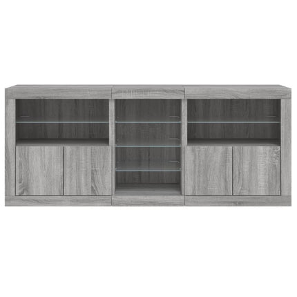 skænk med LED-lys 181,5x37x67 cm grå sonoma-eg
