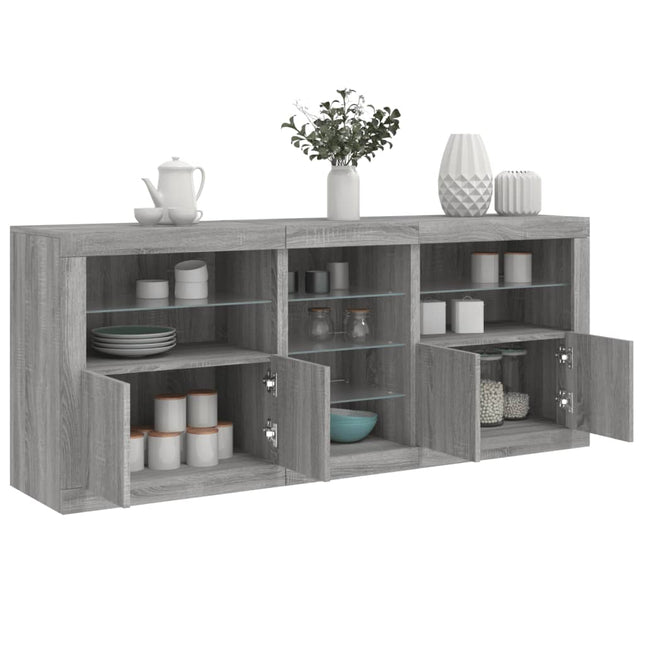 skænk med LED-lys 181,5x37x67 cm grå sonoma-eg