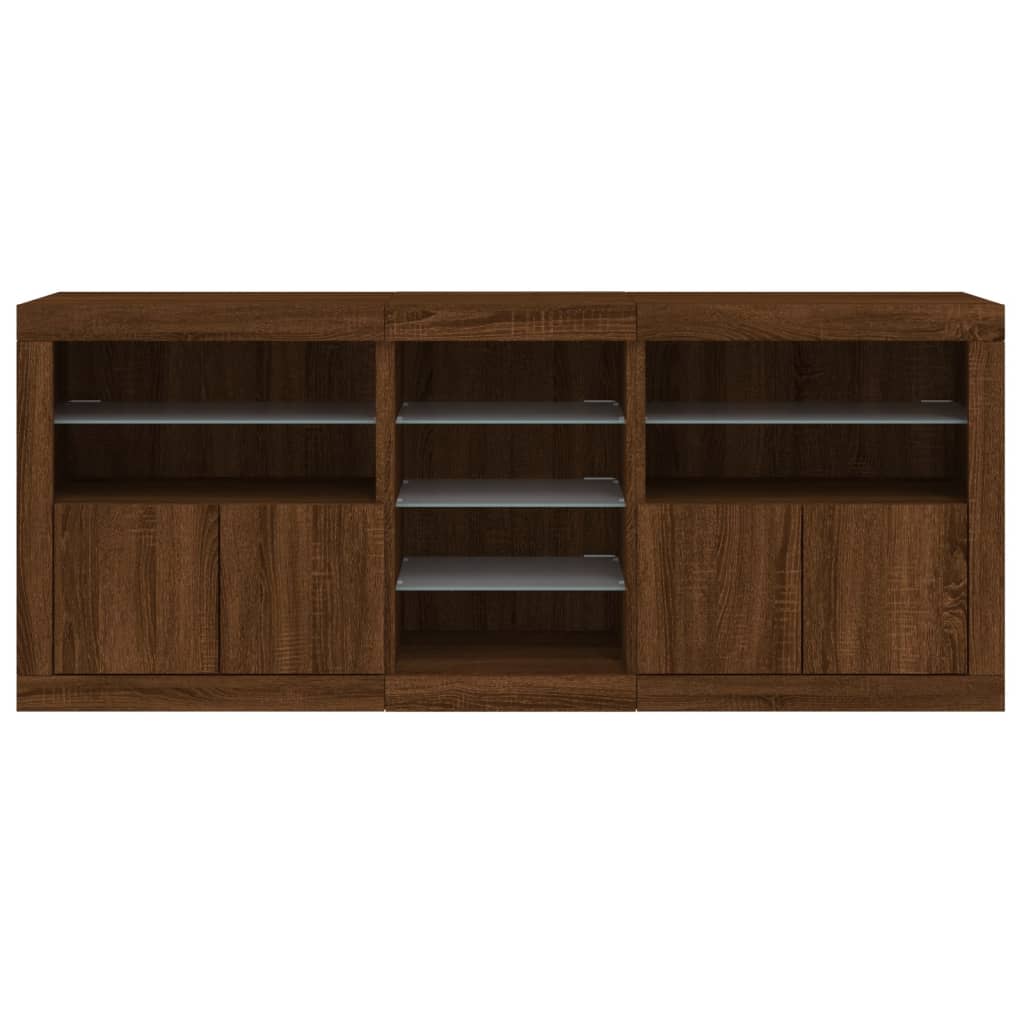 skænk med LED-lys 181,5x37x67 cm brun egetræsfarve