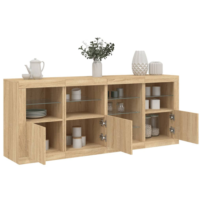 skænk med LED-lys 164x37x67 cm sonoma-eg