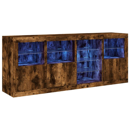 skænk med LED-lys 164x37x67cm røget egetræsfarve