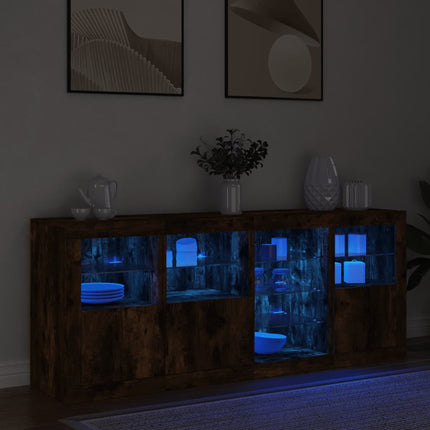 skænk med LED-lys 164x37x67cm røget egetræsfarve