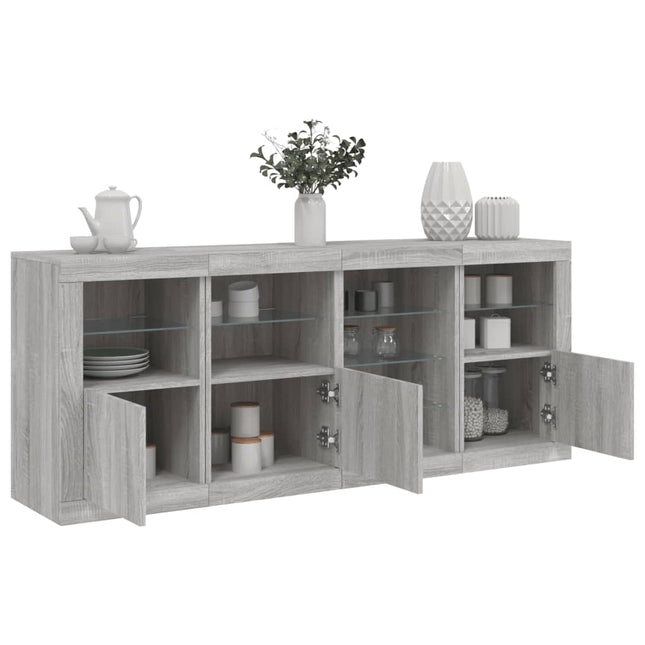 skænk med LED-lys 164x37x67 cm grå sonoma-eg