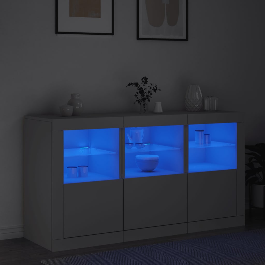 skænk med LED-lys 123x37x67 cm hvid