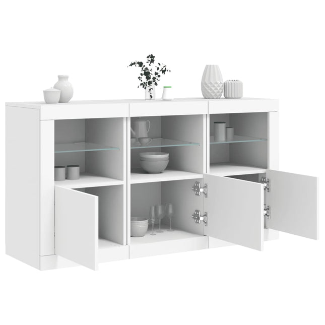 skænk med LED-lys 123x37x67 cm hvid